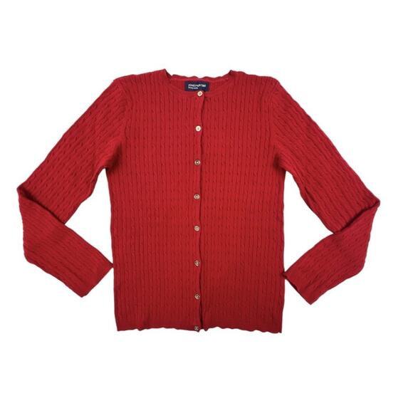 Jones New York Signature Sweater Womens XXS Red Cardigan Cable Knit Gold Button - Picture 1 of 8